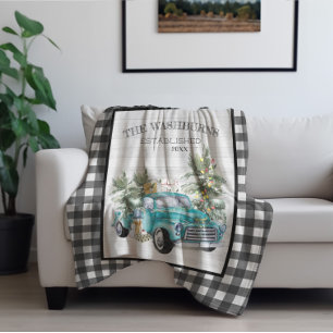 Couverture Polaire Camion de Ferme Rustique Bleu Plaid de Nom de Fa