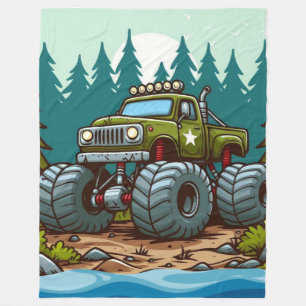 Couverture Polaire Camion Monster Vert dans la forêt