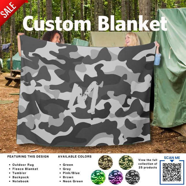 Couverture Polaire Camouflage Camping Blanket GRAY Personnalisé (Créateur téléchargé)