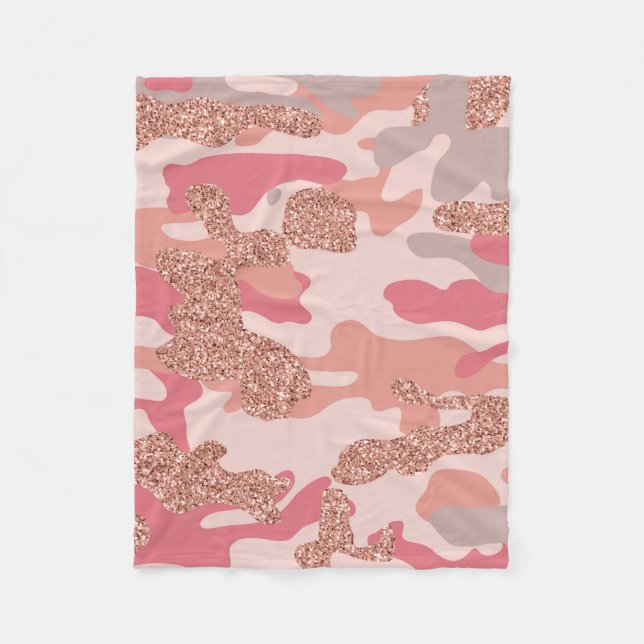 Couverture Polaire Camouflage Rose Gold Blush Pink Camo Motif de l'ar (Devant)