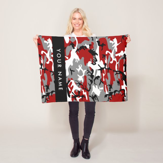 Couverture Polaire Camouflage rouge et gris Votre nom Personnaliser (En situation)