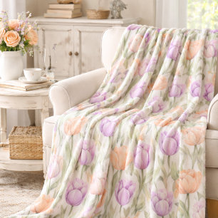 Couverture Polaire Campagnard Fleurs de Pêcher Lavande Pastel Printan
