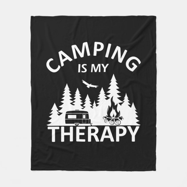 Couverture Polaire Camping est ma thérapie drôle slogan de camper (Devant)