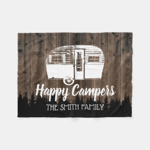 Couverture Polaire Camping Trailer Happy Campers Forêt Bois rustique
