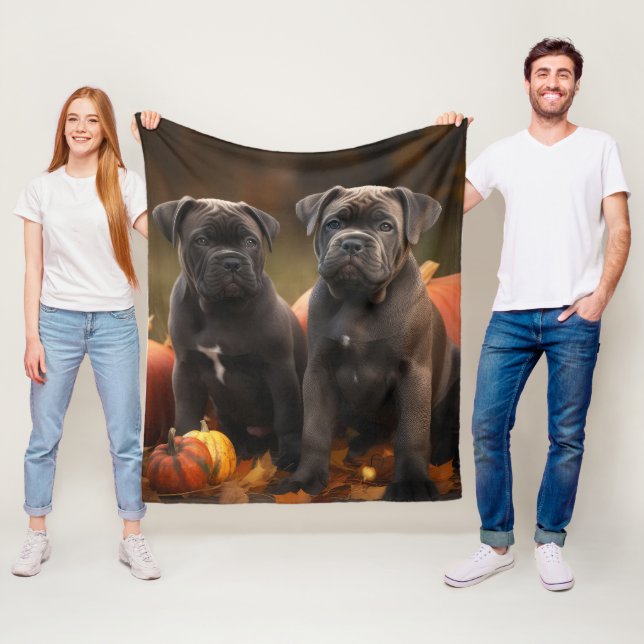 Couverture Polaire Cane Corso Chiot Automne Citrouille de plaisir (En situation)