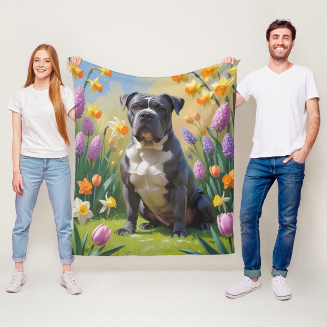 Couverture Polaire Canne Corso Chien Fleurs de printemps Peinture (En situation)