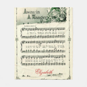 Couverture Polaire Cantique de Noël vintage, "Away in A Manger", Cosy