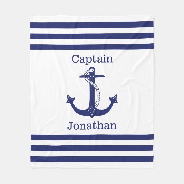 Couverture Polaire Capitaine nautique Ancre bleue Ajouter un nom (Devant)