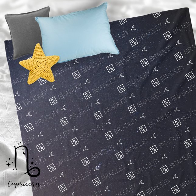 Couverture Polaire Capricorne Zodiac Nom du signe Constellation Astro (Capricorn Zodiac Sign Symbol Personalized Repeating Name Seamless Pattern Starry Night Sky Moon 
)