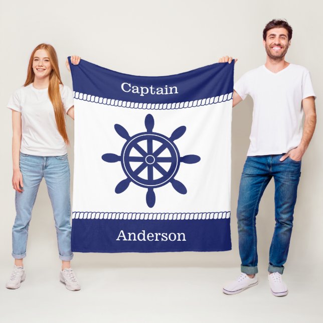 Couverture Polaire Captain's Wheel Nautical Rope Ajouter un nom (En situation)