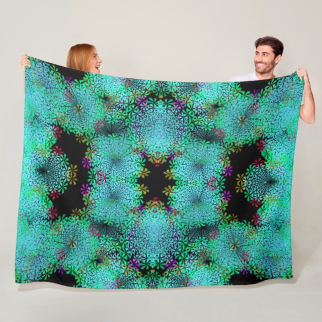 Couverture Polaire Capteur d'yeux ! Fleurs fractales aux couleurs coo (En situation)