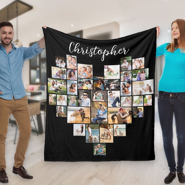 Couverture Polaire Cardiaque 36 Photo Collage Nom du script Noir (Créateur téléchargé)