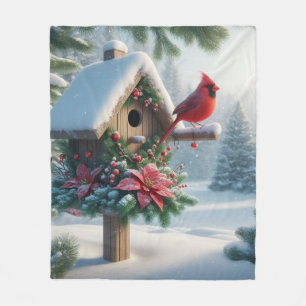 Couverture Polaire Cardinal d'hiver sur une maison d'oiseaux festive