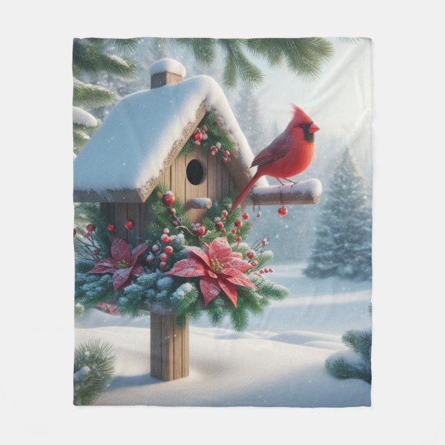 Couverture Polaire Cardinal d'hiver sur une maison d'oiseaux festive (Devant)