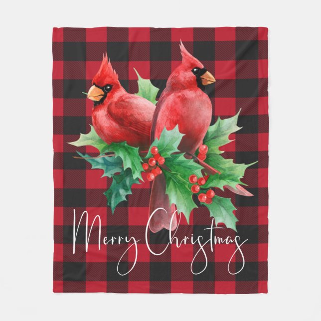 Couverture Polaire Cardinaux d'aquarelle plaqués de buffle rouge Noël (Devant)