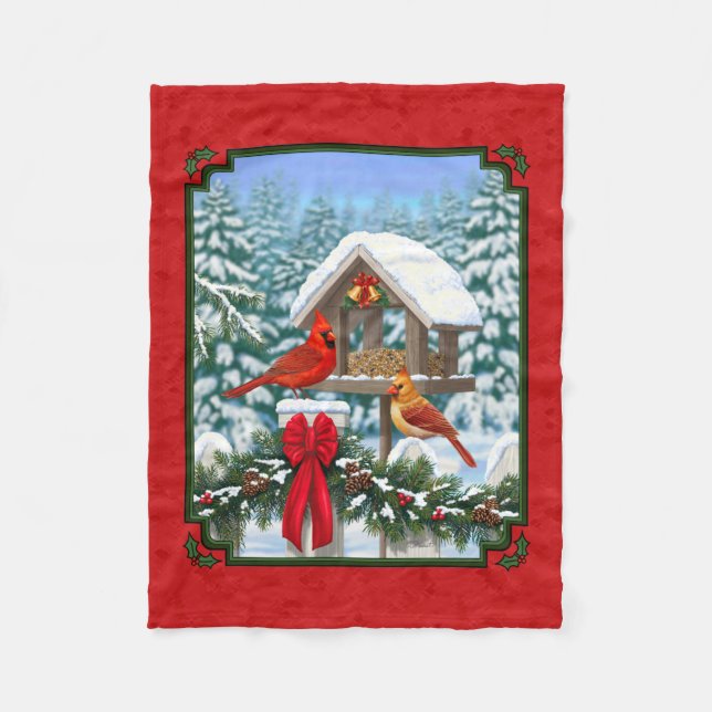 Couverture Polaire Cardinaux Noël Birdfeeder Rouge (Devant)