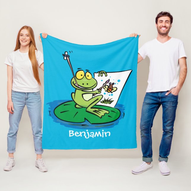 Couverture Polaire Caricature amusante de grenouille verte (En situation)