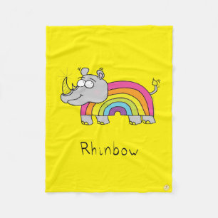 Couverture Polaire Caricature amusante pour enfants Rhinoceros Rainbo