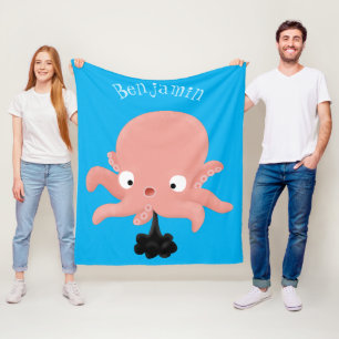 Couverture Polaire Caricature de bébé pieuvre rose mignonne humour