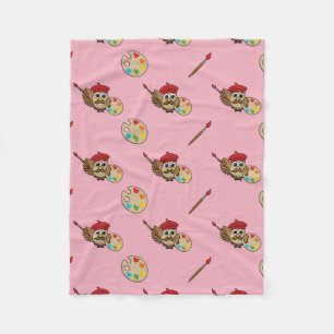 Couverture Polaire Caricature de Chouette Peintre Cute
