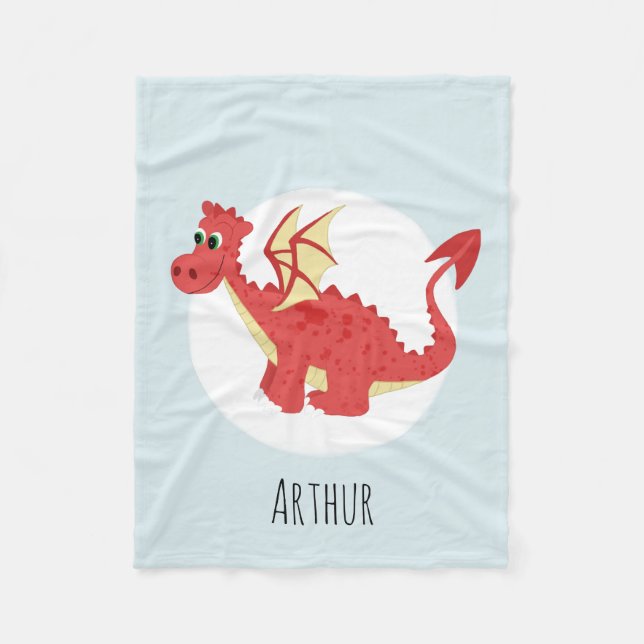 Couverture Polaire Caricature de dragon mignonne rouge gallois avec u (Devant)