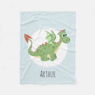 Couverture Polaire Caricature de dragon vert mignon avec nom Enfants