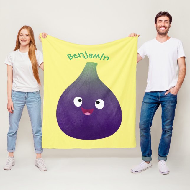 Couverture Polaire Caricature de fruits mauve joyeux aux figues (En situation)