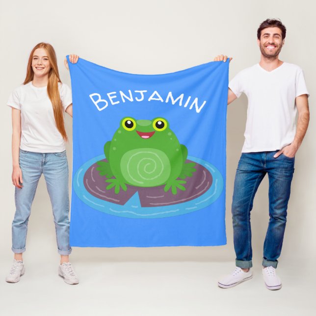 Couverture Polaire Caricature de grenouille verte mignonne (En situation)