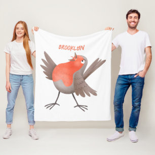 Couverture Polaire Caricature d'oiseau rouge chantant mignon