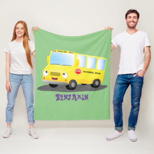 Couverture Polaire Caricature du bus scolaire jaune joyeux