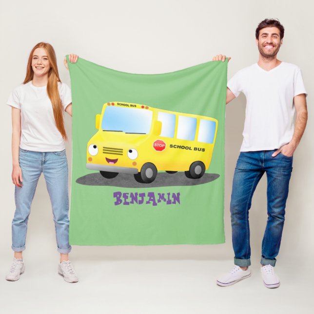 Couverture Polaire Caricature du bus scolaire jaune joyeux (En situation)