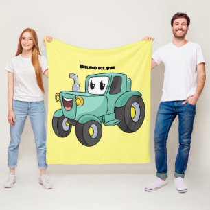 Couverture Polaire Caricature joli tracteur vert joyeux