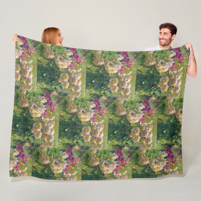 Couverture Polaire Carl Moll Vintage Dahlias (En situation)