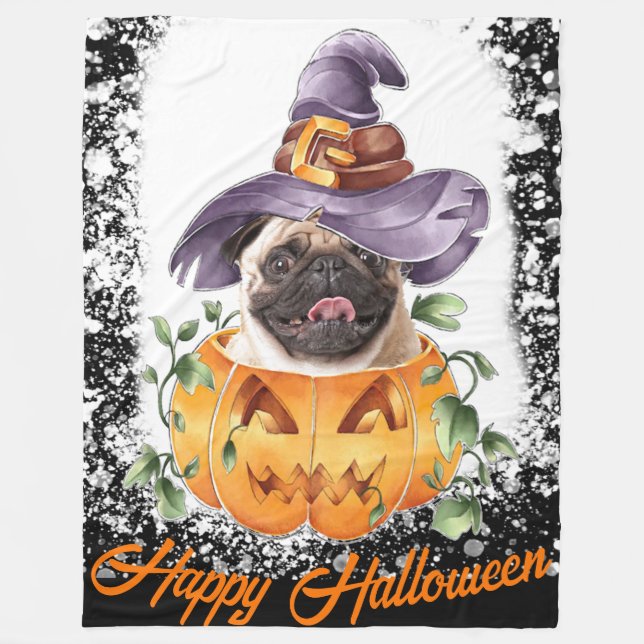 Couverture Polaire Carlin d'Halloween à Jackolantern Happy Halloween (Devant)
