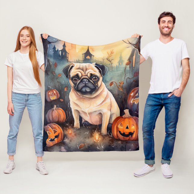 Couverture Polaire Carlin d'Halloween avec la peur Citrouille (En situation)