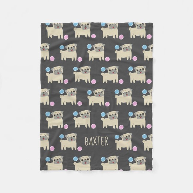 Couverture Polaire Carlin mignon et boules Motif Chien personnalisé (Devant)