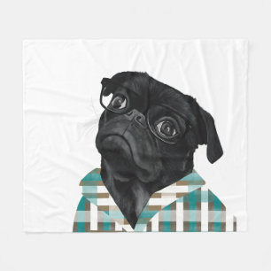 Couverture Polaire Carlin noir adorable avec lunettes et chemise