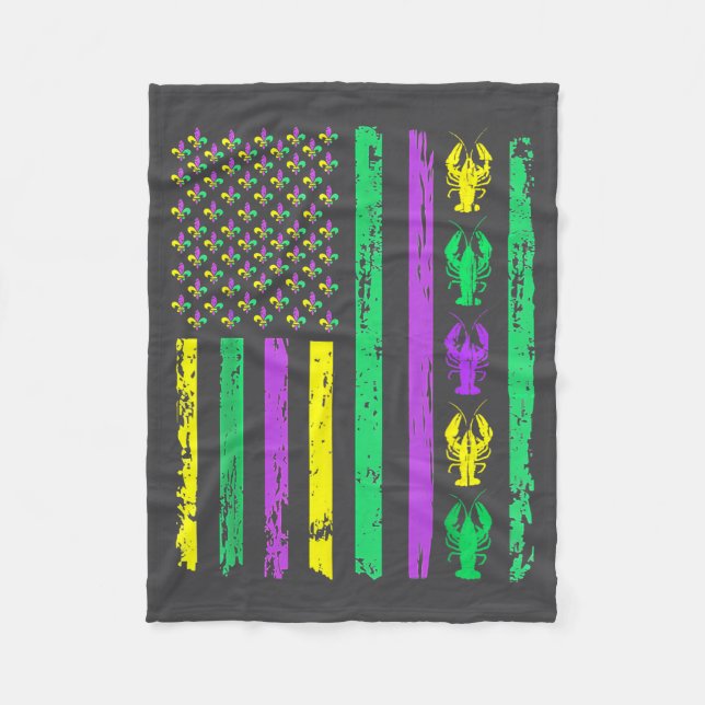 Couverture Polaire Carnival Mardi Gras Usa American Flag Crawfish Par (Devant)