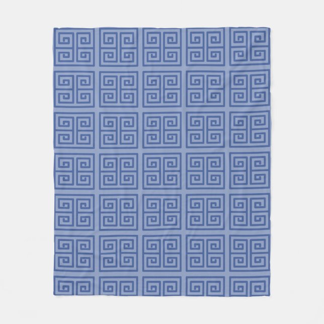 Couverture Polaire Carré bleu marine Labyrinthe Motif grec classique (Devant)