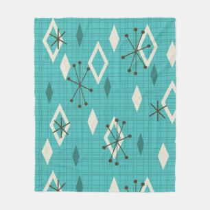 Couverture Polaire Carreau du milieu du siècle Starbursts Turquoise