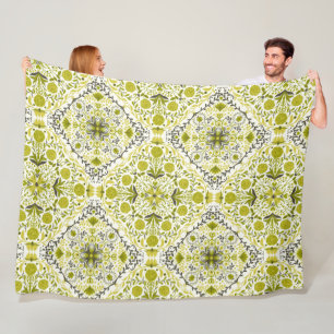 Couverture Polaire Carreaux de fleurs en vert