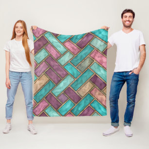 Couverture Polaire Carreaux en arête de poisson sarcelle et mauve - B