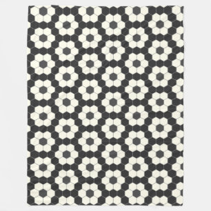 Couverture Polaire Carreaux hexagones géométriques noirs et blancs ré