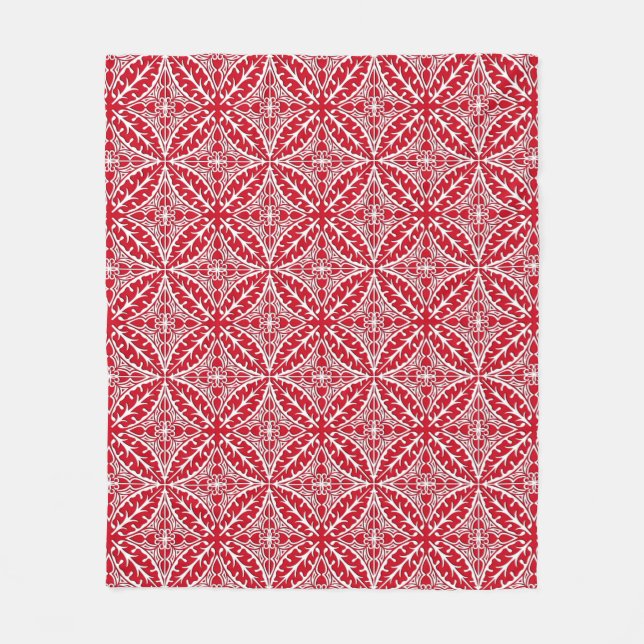 Couverture Polaire Carreaux marocains - rouge foncé et blanc (Devant)