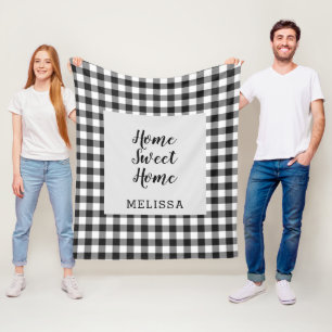 Couverture Polaire Carreaux Noir Blanc Gingham