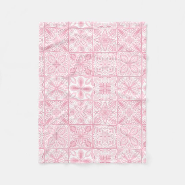 Couverture Polaire Carreaux ornés en rose (Devant)