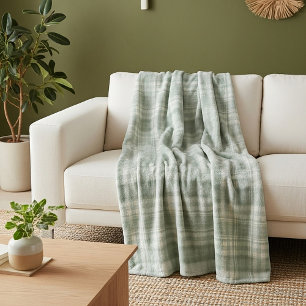 Couverture Polaire Carreaux vert sauge clair