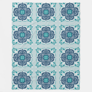 Couverture Polaire Carrelage Mandala bleu Motif géométrique Boho