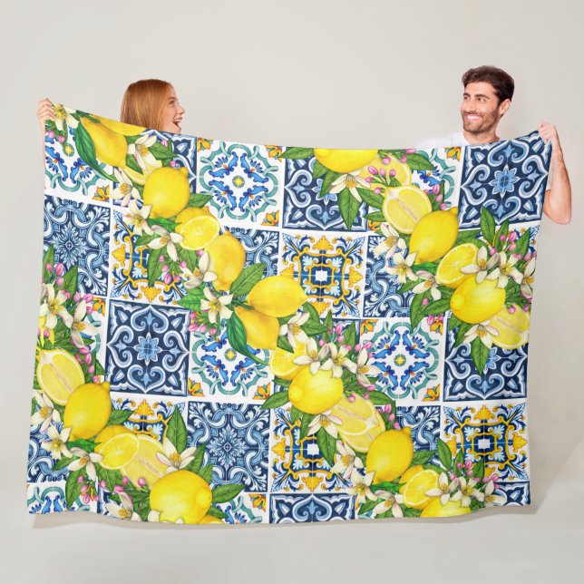 Couverture Polaire Carrelage méditerranéen clair Sicilien Citrus Lemo (En situation)