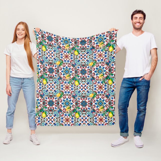 Couverture Polaire Carrelage méditerranéen, mosaïque, citron, art d'é (En situation)